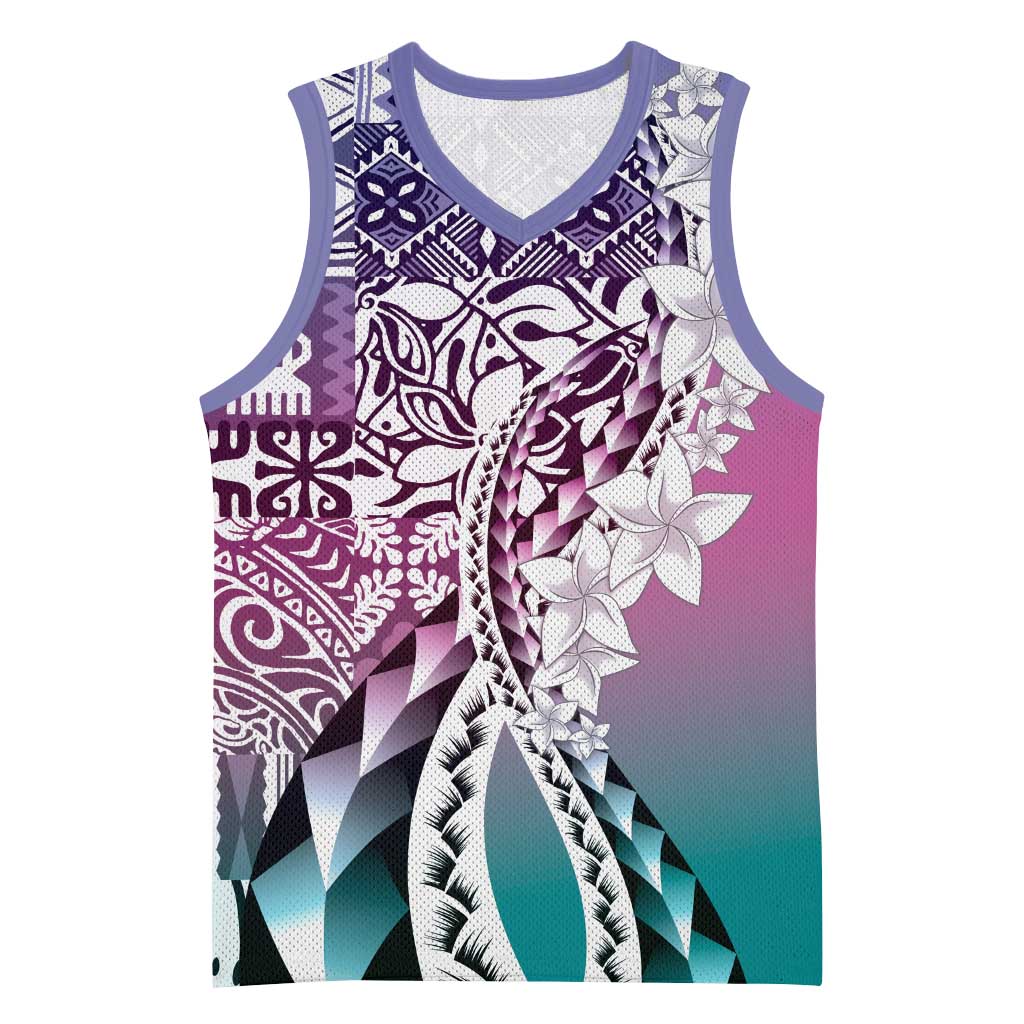 Aloha Vintage Plumeria Hawaiian Tapa Pattern Basketball Jersey Gradient Hawaiian Tapa Pattern LT9 Unisex Gradient - Polynesian Pride