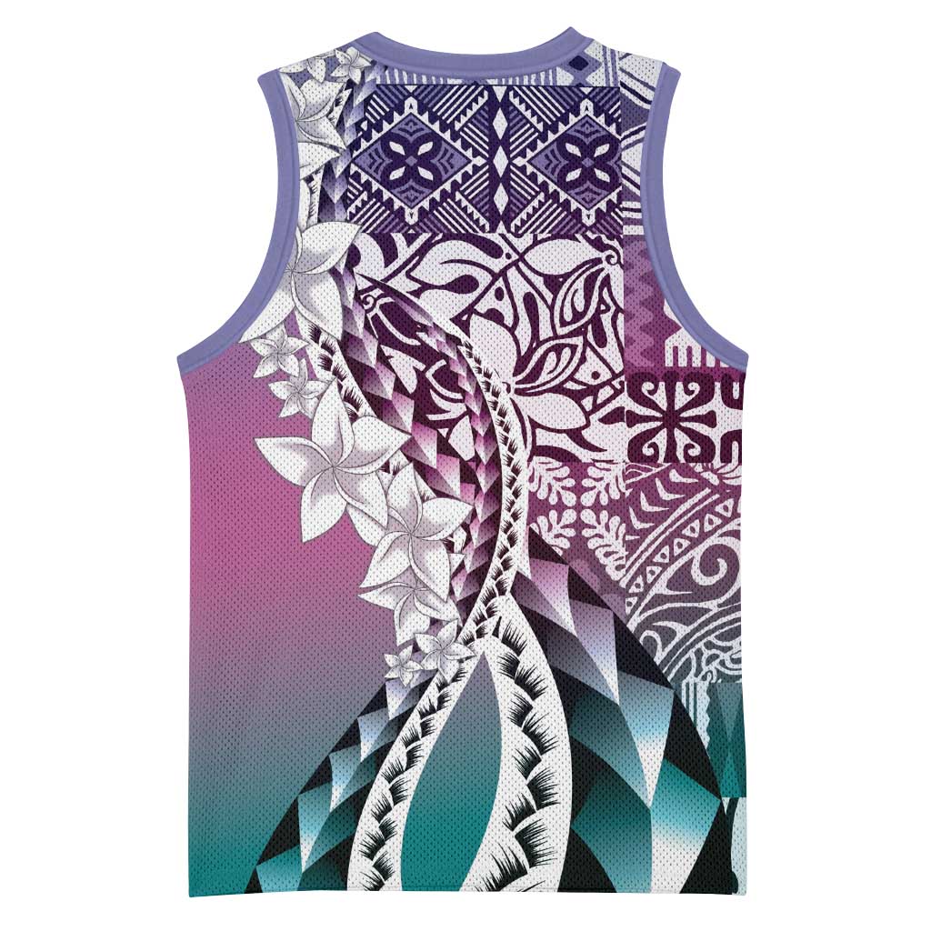 Aloha Vintage Plumeria Hawaiian Tapa Pattern Basketball Jersey Gradient Hawaiian Tapa Pattern LT9 - Polynesian Pride