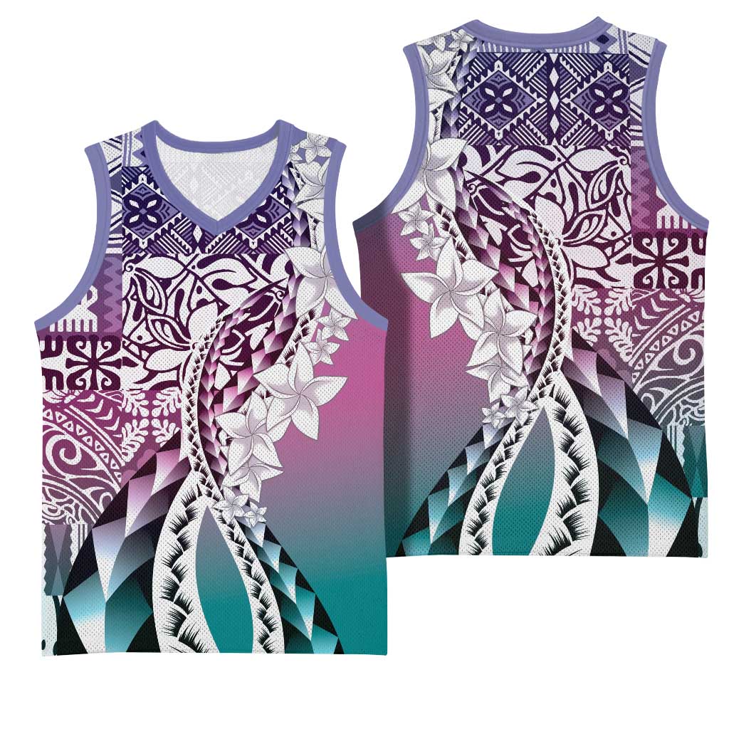 Aloha Vintage Plumeria Hawaiian Tapa Pattern Basketball Jersey Gradient Hawaiian Tapa Pattern LT9 - Polynesian Pride