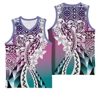 Aloha Vintage Plumeria Hawaiian Tapa Pattern Basketball Jersey Gradient Hawaiian Tapa Pattern LT9 - Polynesian Pride