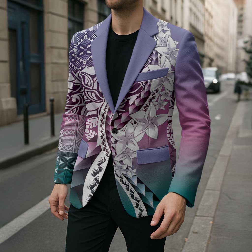 Aloha Vintage Plumeria Hawaiian Tapa Pattern Blazer Gradient Hawaiian Tapa Pattern LT9 - Polynesian Pride