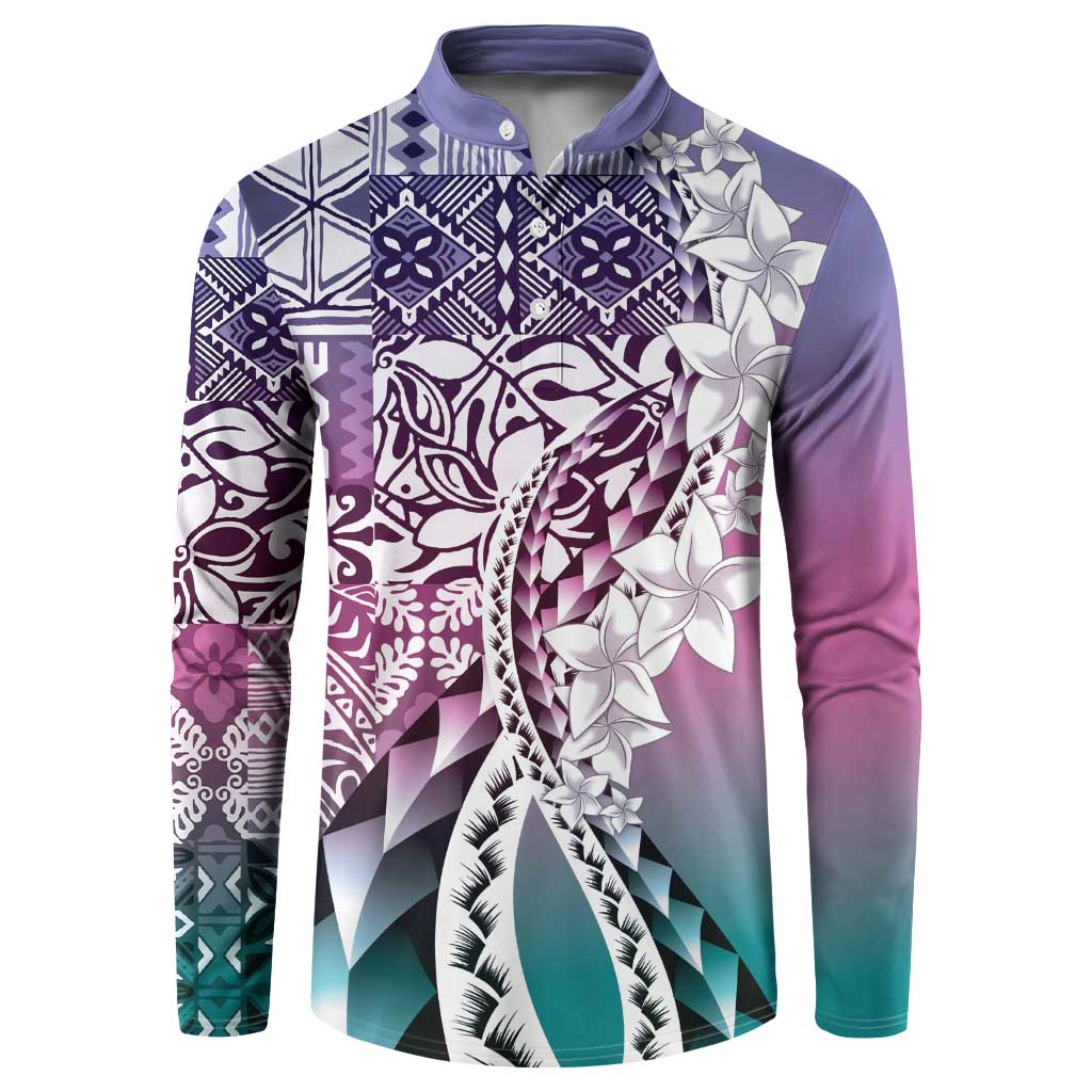 Aloha Vintage Plumeria Hawaiian Tapa Pattern Button Sweatshirt Gradient Hawaiian Tapa Pattern LT9 Gradient - Polynesian Pride