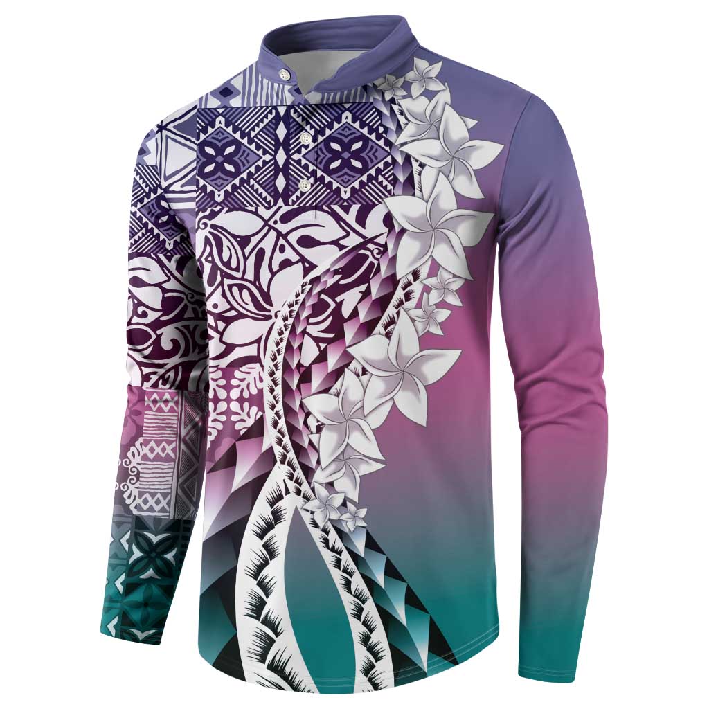 Aloha Vintage Plumeria Hawaiian Tapa Pattern Button Sweatshirt Gradient Hawaiian Tapa Pattern LT9 - Polynesian Pride