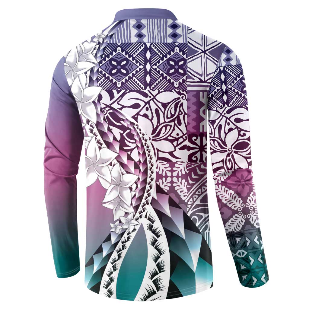 Aloha Vintage Plumeria Hawaiian Tapa Pattern Button Sweatshirt Gradient Hawaiian Tapa Pattern LT9 - Polynesian Pride
