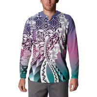 Aloha Vintage Plumeria Hawaiian Tapa Pattern Button Sweatshirt Gradient Hawaiian Tapa Pattern LT9 - Polynesian Pride