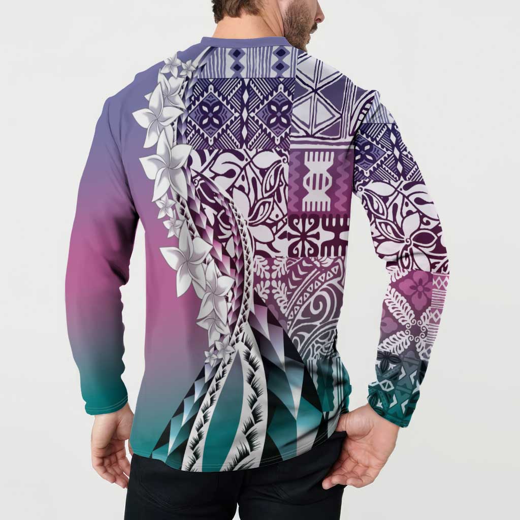 Aloha Vintage Plumeria Hawaiian Tapa Pattern Button Sweatshirt Gradient Hawaiian Tapa Pattern LT9 - Polynesian Pride
