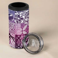 Aloha Vintage Plumeria Hawaiian Tapa Pattern 4 in 1 Can Cooler Tumbler Gradient Hawaiian Tapa Pattern - Polynesian Pride