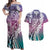 Aloha Vintage Plumeria Hawaiian Tapa Pattern Couples Matching Off Shoulder Maxi Dress and Hawaiian Shirt Gradient Hawaiian Tapa Pattern - Polynesian Pride