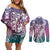 Aloha Vintage Plumeria Hawaiian Tapa Pattern Couples Matching Off Shoulder Short Dress and Long Sleeve Button Shirt Gradient Hawaiian Tapa Pattern - Polynesian Pride
