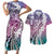 Aloha Vintage Plumeria Hawaiian Tapa Pattern Couples Matching Short Sleeve Bodycon Dress and Hawaiian Shirt Gradient Hawaiian Tapa Pattern - Polynesian Pride
