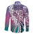 Aloha Vintage Plumeria Hawaiian Tapa Pattern Family Matching Off The Shoulder Long Sleeve Dress and Hawaiian Shirt Gradient Hawaiian Tapa Pattern - Polynesian Pride