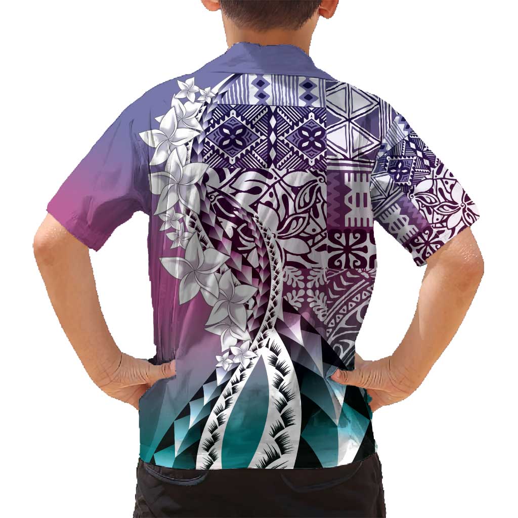 Aloha Vintage Plumeria Hawaiian Tapa Pattern Family Matching Puletasi and Hawaiian Shirt Gradient Hawaiian Tapa Pattern LT9 - Polynesian Pride