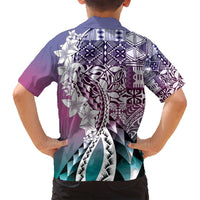 Aloha Vintage Plumeria Hawaiian Tapa Pattern Family Matching Puletasi and Hawaiian Shirt Gradient Hawaiian Tapa Pattern LT9 - Polynesian Pride