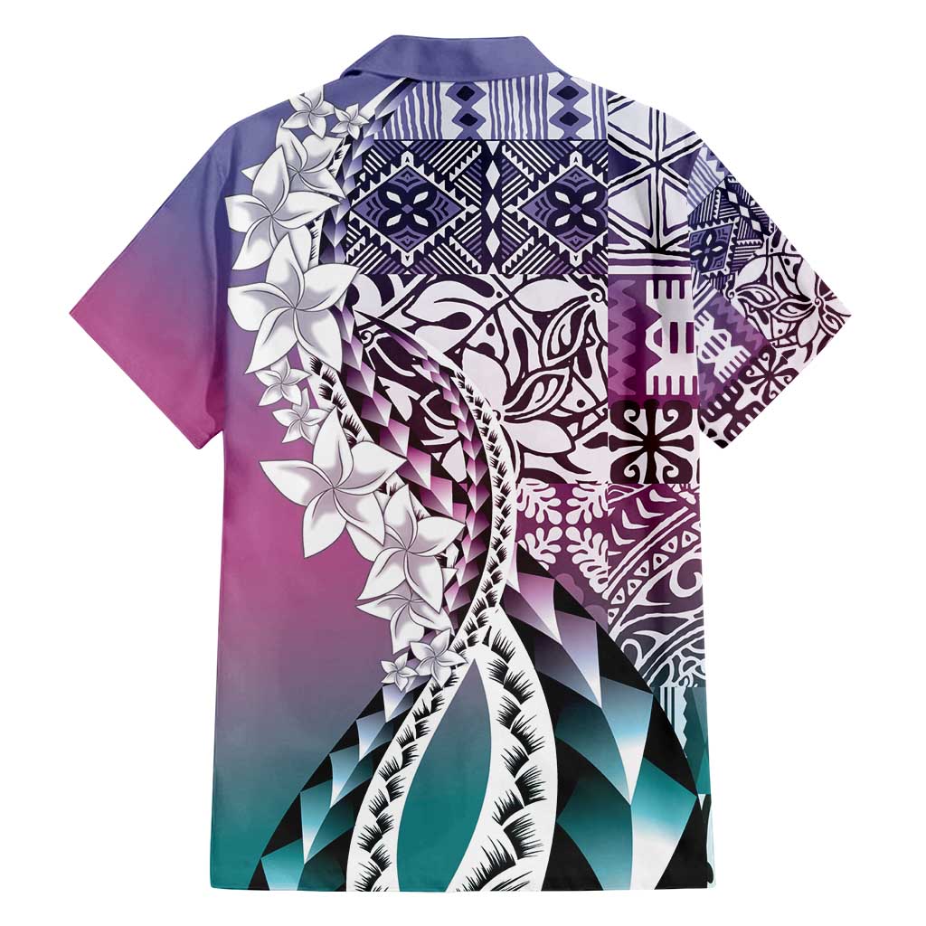 Aloha Vintage Plumeria Hawaiian Tapa Pattern Family Matching Puletasi and Hawaiian Shirt Gradient Hawaiian Tapa Pattern LT9 - Polynesian Pride