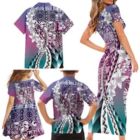 Aloha Vintage Plumeria Hawaiian Tapa Pattern Family Matching Short Sleeve Bodycon Dress and Hawaiian Shirt Gradient Hawaiian Tapa Pattern - Polynesian Pride