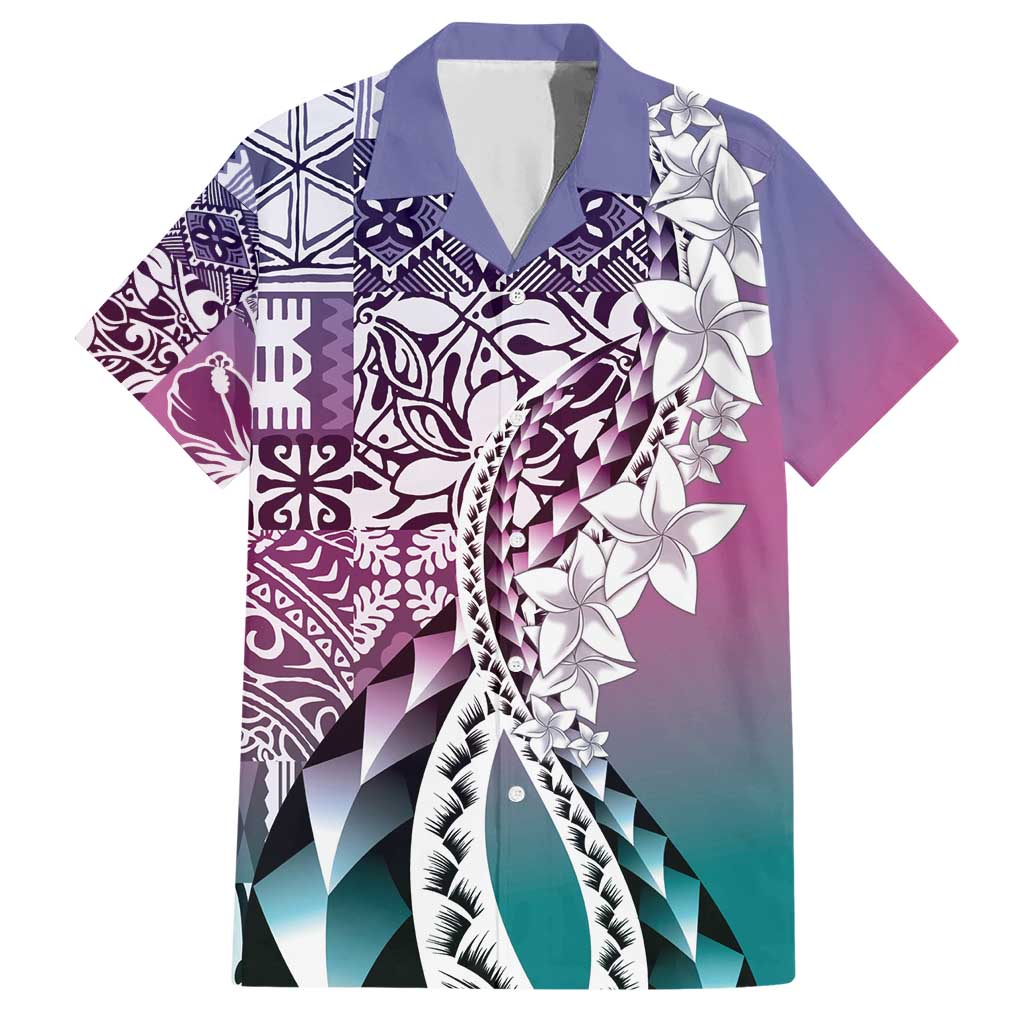 Aloha Vintage Plumeria Hawaiian Tapa Pattern Family Matching Short Sleeve Bodycon Dress and Hawaiian Shirt Gradient Hawaiian Tapa Pattern - Polynesian Pride