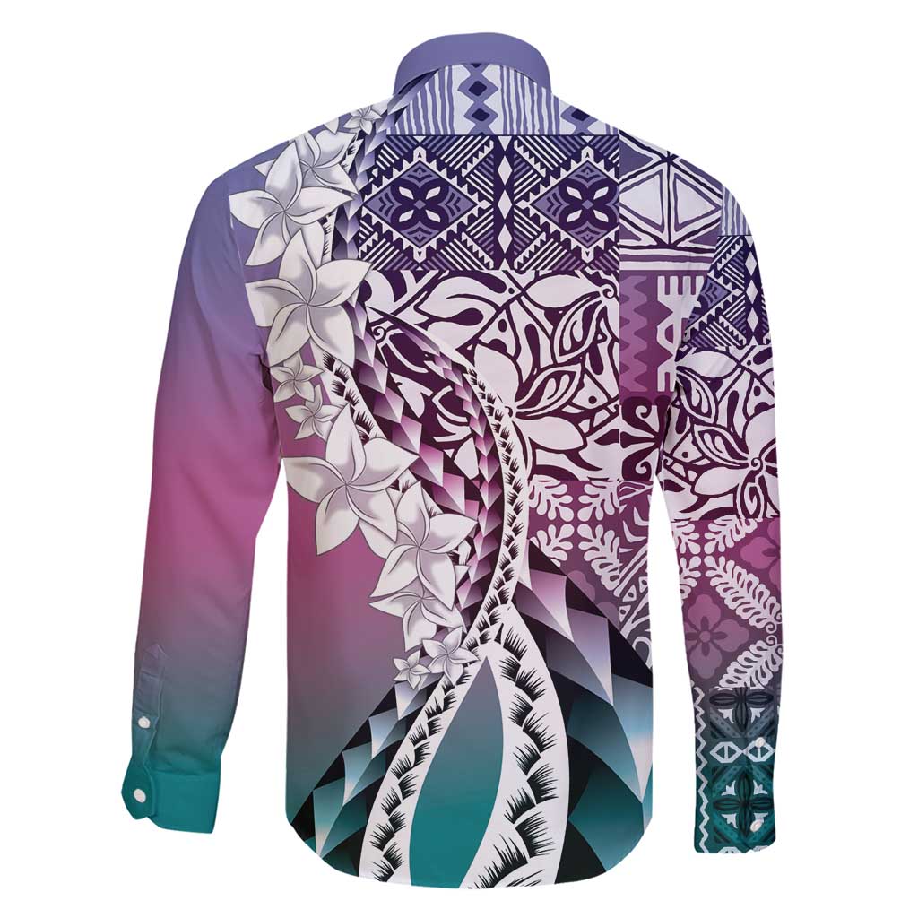 Aloha Vintage Plumeria Hawaiian Tapa Pattern Family Matching Short Sleeve Bodycon Dress and Hawaiian Shirt Gradient Hawaiian Tapa Pattern - Polynesian Pride