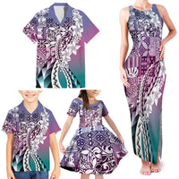 Aloha Vintage Plumeria Hawaiian Tapa Pattern Family Matching Tank Maxi Dress and Hawaiian Shirt Gradient Hawaiian Tapa Pattern - Polynesian Pride