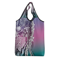Aloha Vintage Plumeria Hawaiian Tapa Pattern Grocery Bag Gradient Hawaiian Tapa Pattern - Polynesian Pride