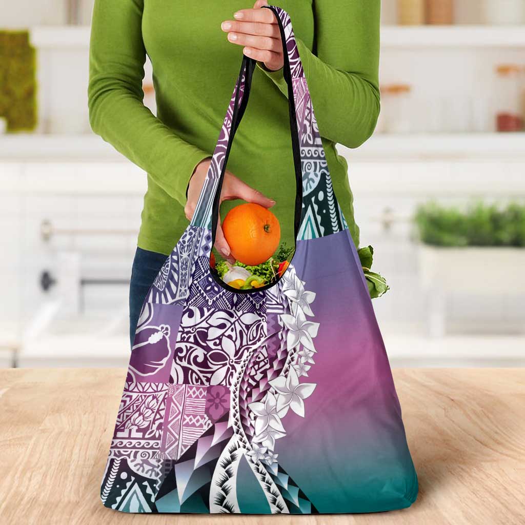 Aloha Vintage Plumeria Hawaiian Tapa Pattern Grocery Bag Gradient Hawaiian Tapa Pattern - Polynesian Pride