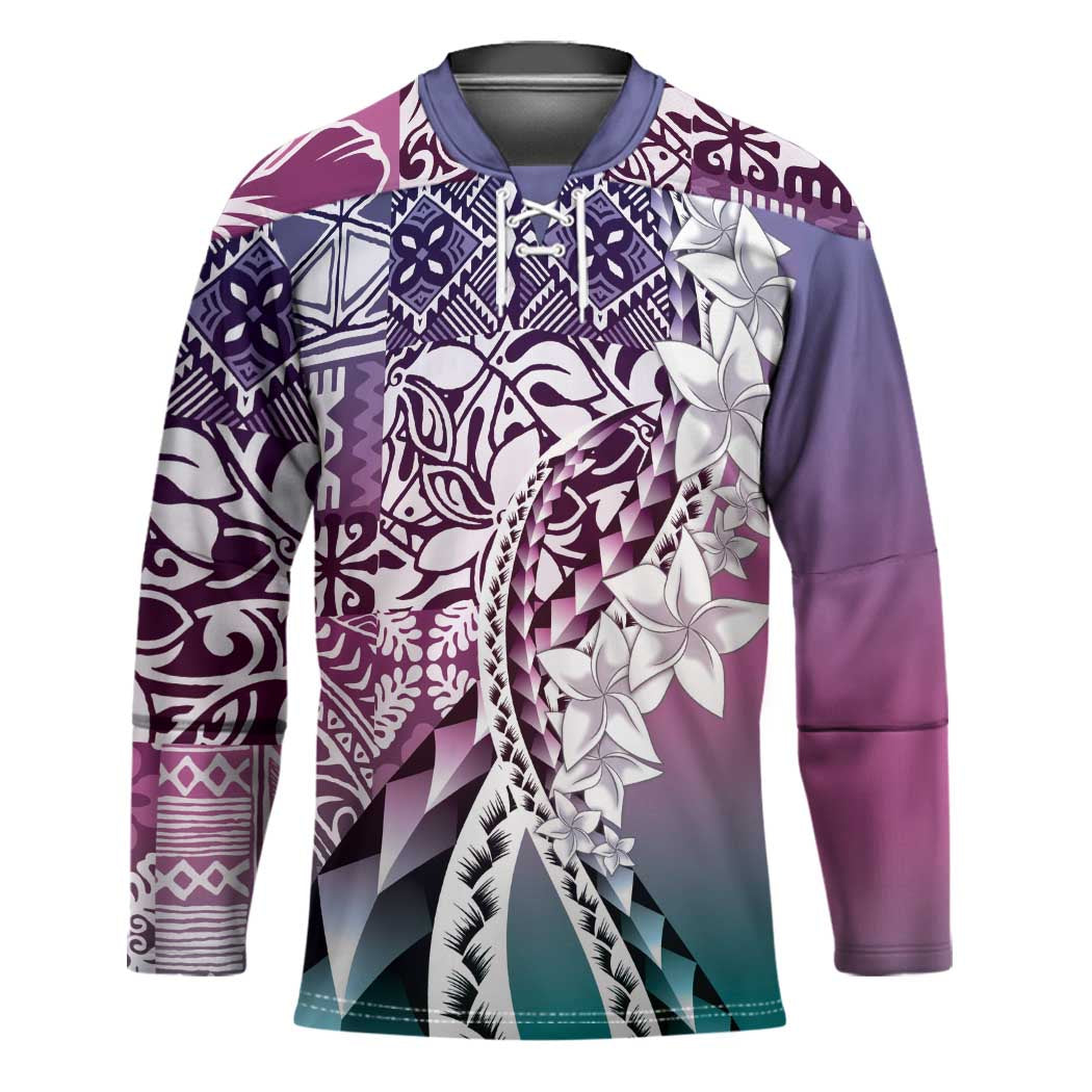 Aloha Vintage Plumeria Hawaiian Tapa Pattern Hockey Jersey Gradient Hawaiian Tapa Pattern LT9 Unisex Gradient - Polynesian Pride