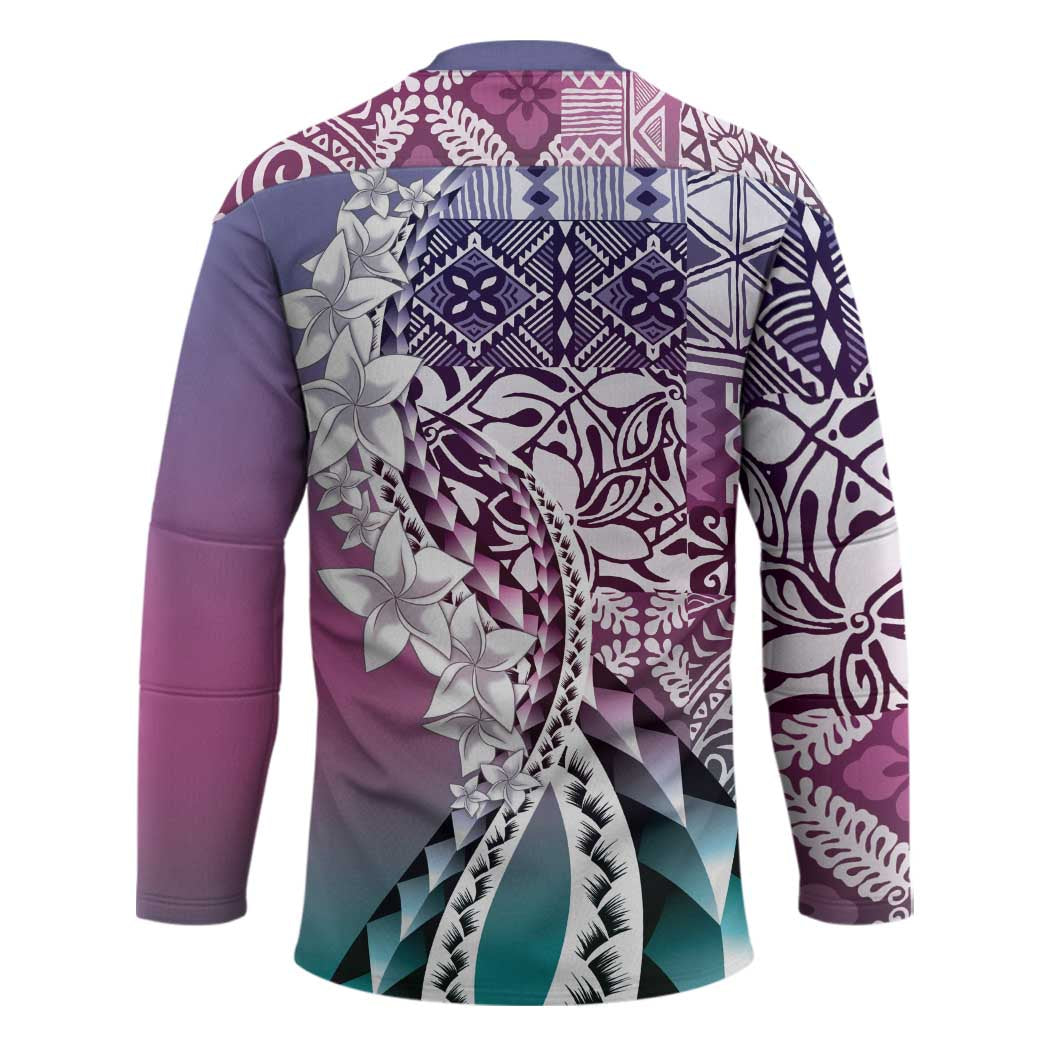 Aloha Vintage Plumeria Hawaiian Tapa Pattern Hockey Jersey Gradient Hawaiian Tapa Pattern LT9 - Polynesian Pride