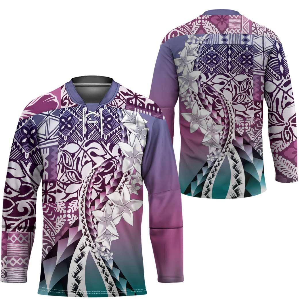 Aloha Vintage Plumeria Hawaiian Tapa Pattern Hockey Jersey Gradient Hawaiian Tapa Pattern LT9 - Polynesian Pride