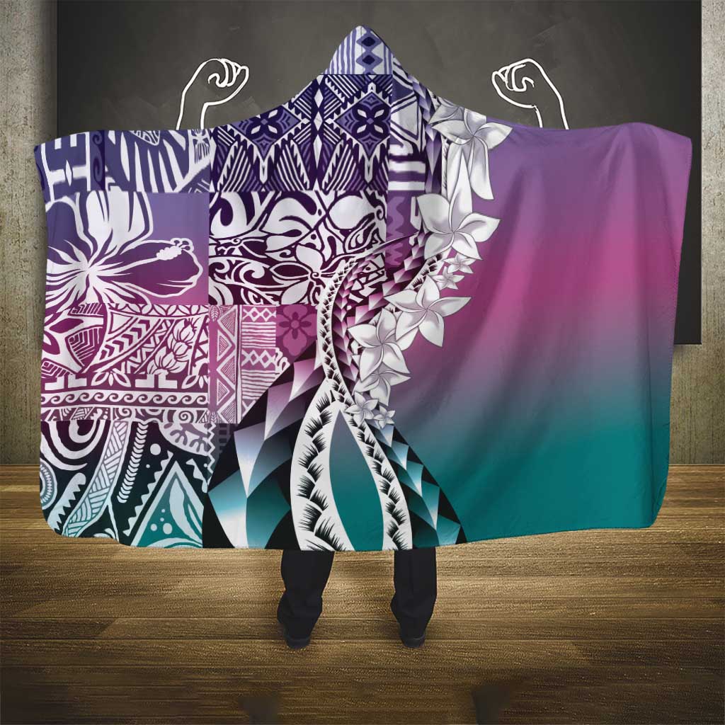 Aloha Vintage Plumeria Hawaiian Tapa Pattern Hooded Blanket Gradient Hawaiian Tapa Pattern - Polynesian Pride