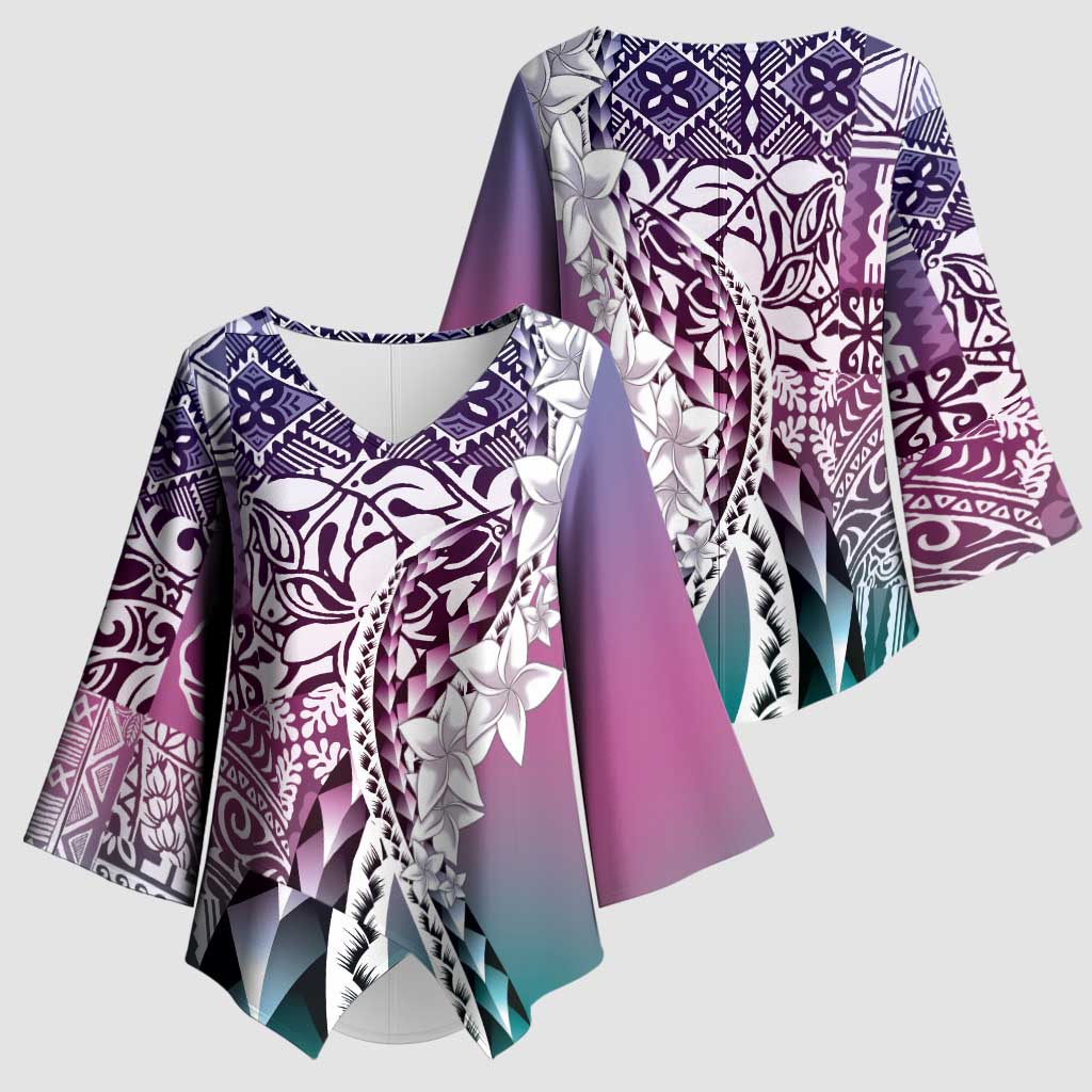 Aloha Vintage Plumeria Hawaiian Tapa Pattern Kimono Sleeve Blouse Gradient Hawaiian Tapa Pattern LT9 - Polynesian Pride