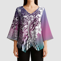 Aloha Vintage Plumeria Hawaiian Tapa Pattern Kimono Sleeve Blouse Gradient Hawaiian Tapa Pattern LT9 - Polynesian Pride