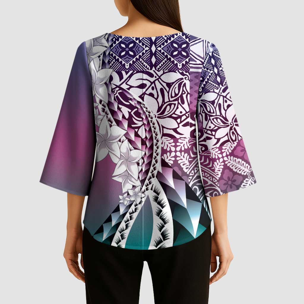 Aloha Vintage Plumeria Hawaiian Tapa Pattern Kimono Sleeve Blouse Gradient Hawaiian Tapa Pattern LT9 - Polynesian Pride