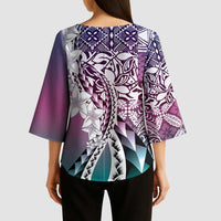 Aloha Vintage Plumeria Hawaiian Tapa Pattern Kimono Sleeve Blouse Gradient Hawaiian Tapa Pattern LT9 - Polynesian Pride