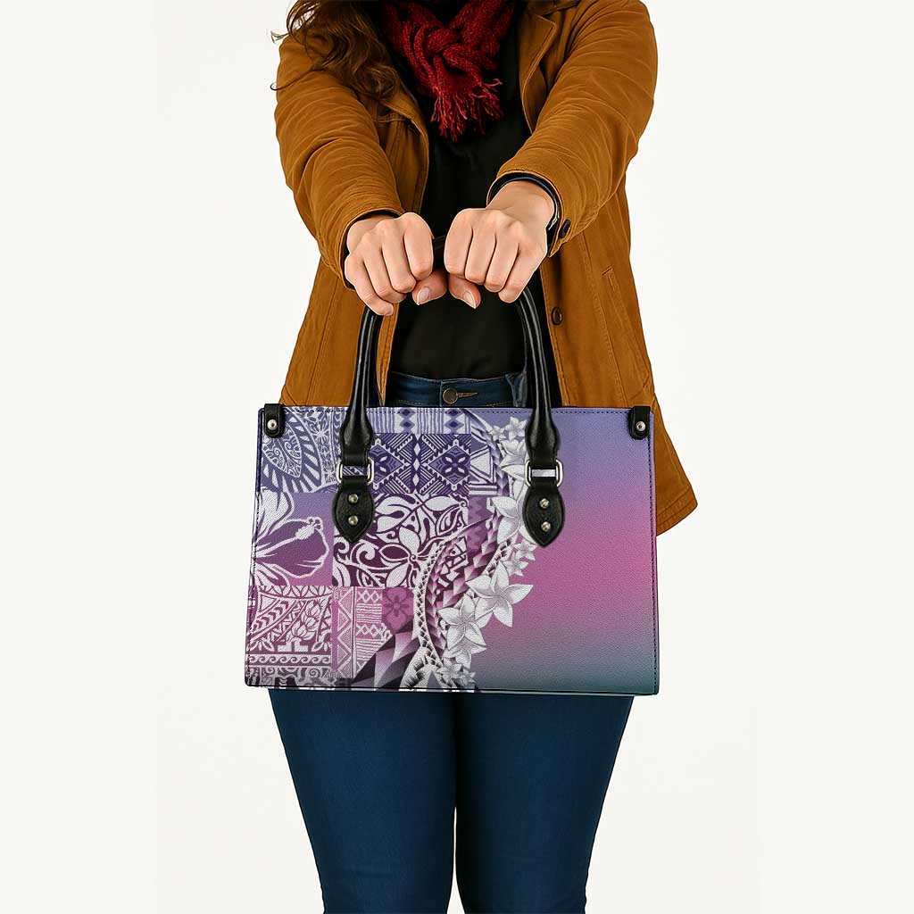 Aloha Vintage Plumeria Hawaiian Tapa Pattern Leather Bag Gradient Hawaiian Tapa Pattern - Polynesian Pride