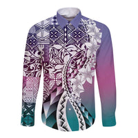 Aloha Vintage Plumeria Hawaiian Tapa Pattern Long Sleeve Button Shirt Gradient Hawaiian Tapa Pattern LT9 Unisex Gradient - Polynesian Pride
