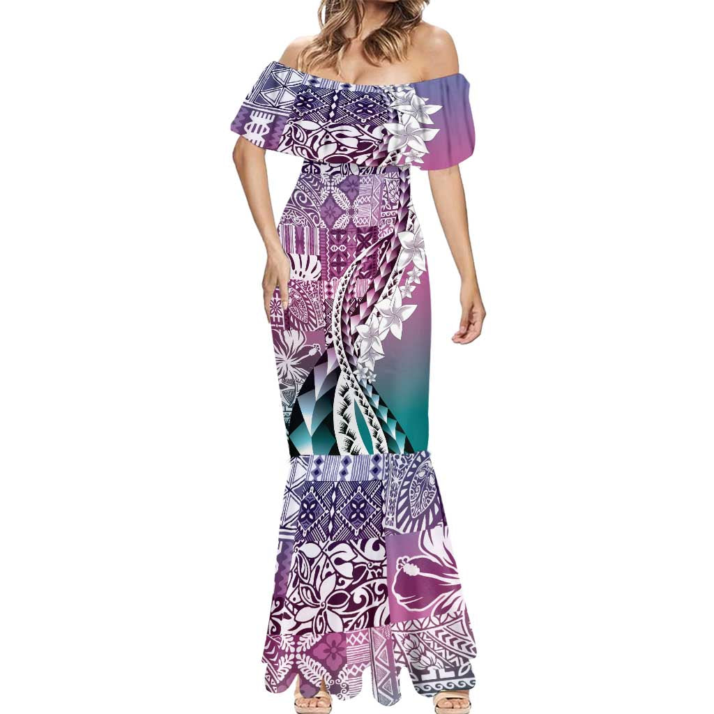 Aloha Vintage Plumeria Hawaiian Tapa Pattern Mermaid Dress Gradient Hawaiian Tapa Pattern - Polynesian Pride