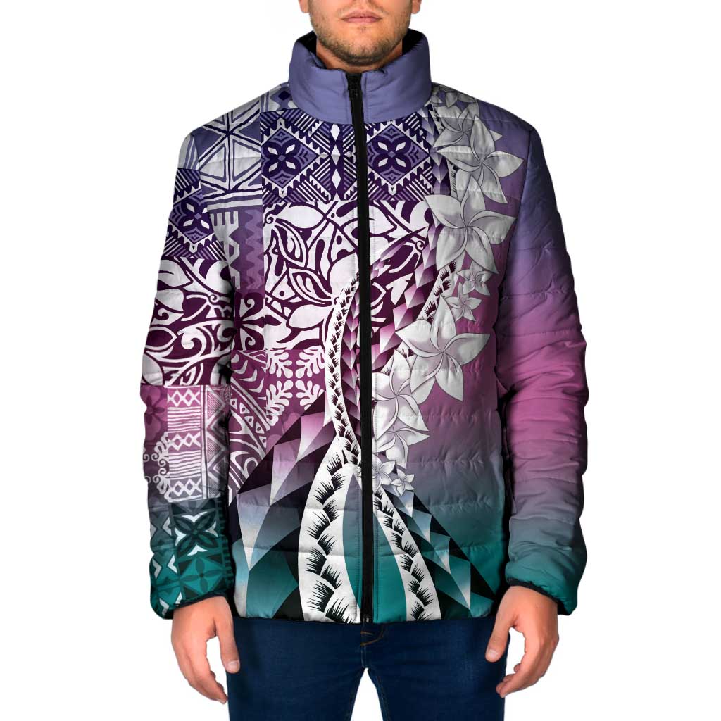 Aloha Vintage Plumeria Hawaiian Tapa Pattern Padded Jacket Gradient Hawaiian Tapa Pattern LT9 Men Gradient - Polynesian Pride