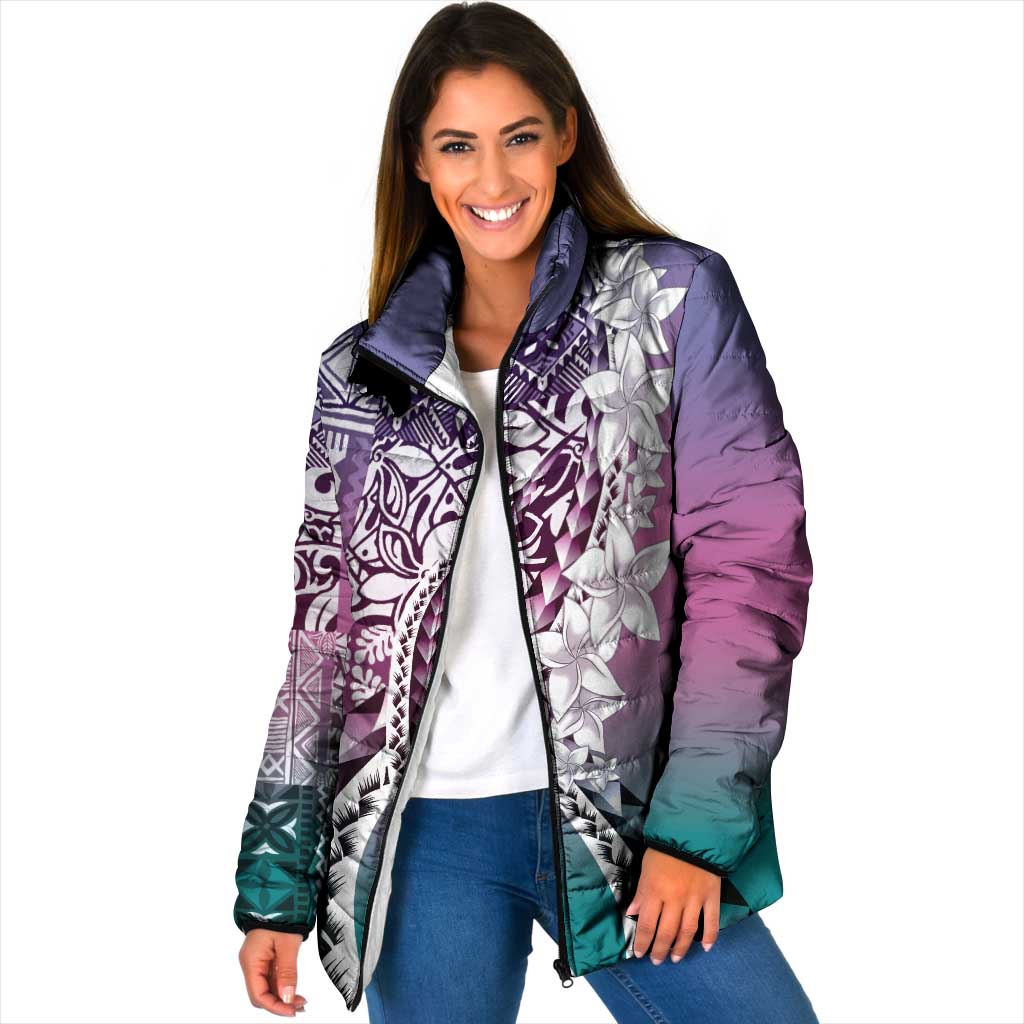 Aloha Vintage Plumeria Hawaiian Tapa Pattern Padded Jacket Gradient Hawaiian Tapa Pattern LT9 Women Gradient - Polynesian Pride