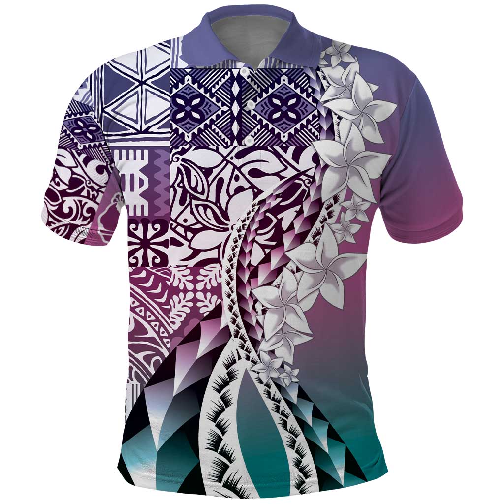 Aloha Vintage Plumeria Hawaiian Tapa Pattern Polo Shirt Gradient Hawaiian Tapa Pattern - Polynesian Pride