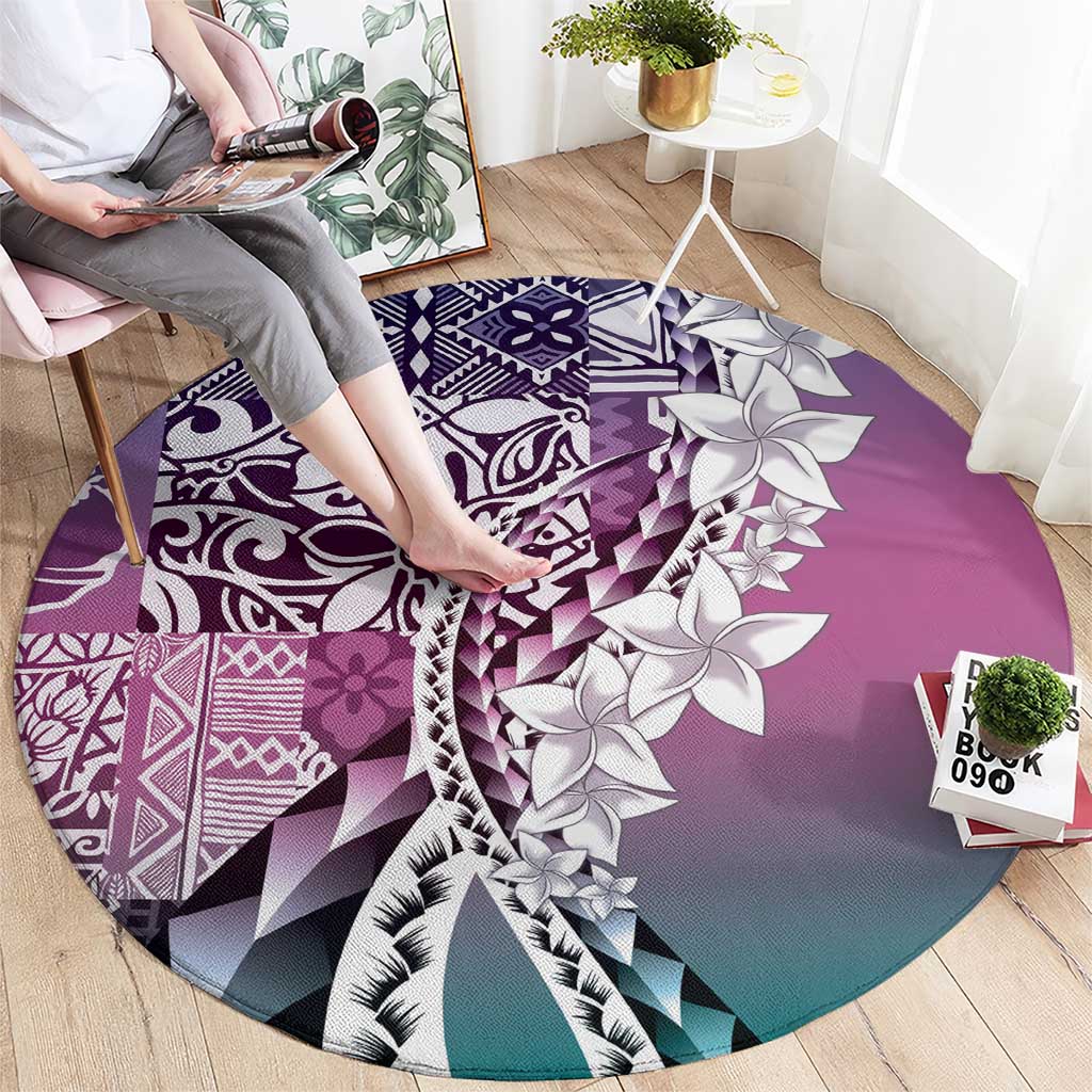 Aloha Vintage Plumeria Hawaiian Tapa Pattern Round Carpet Gradient Hawaiian Tapa Pattern - Polynesian Pride