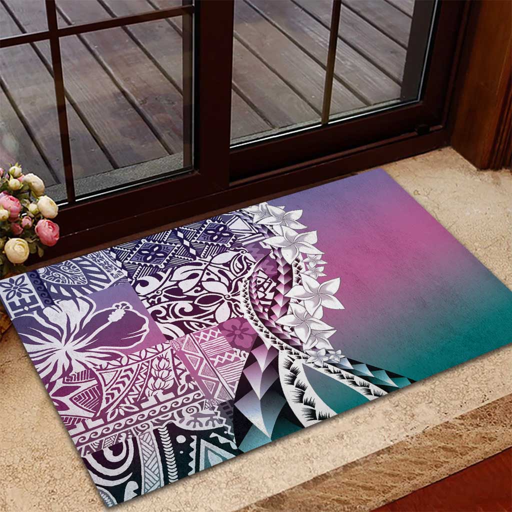 Aloha Vintage Plumeria Hawaiian Tapa Pattern Rubber Doormat Gradient Hawaiian Tapa Pattern LT9 - Polynesian Pride