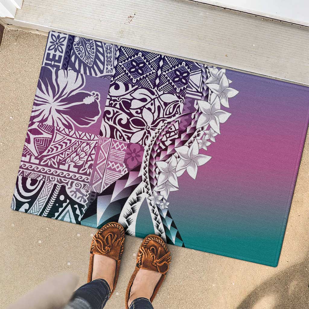 Aloha Vintage Plumeria Hawaiian Tapa Pattern Rubber Doormat Gradient Hawaiian Tapa Pattern LT9 - Polynesian Pride