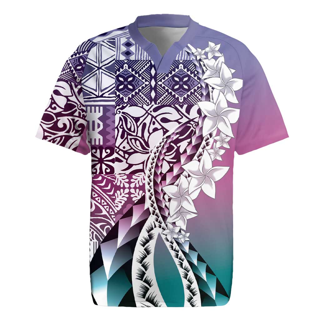 Aloha Vintage Plumeria Hawaiian Tapa Pattern Rugby Jersey Gradient Hawaiian Tapa Pattern LT9 Gradient - Polynesian Pride