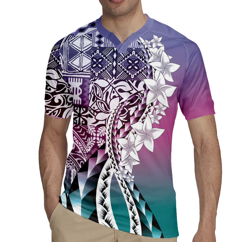 Aloha Vintage Plumeria Hawaiian Tapa Pattern Rugby Jersey Gradient Hawaiian Tapa Pattern LT9 - Polynesian Pride