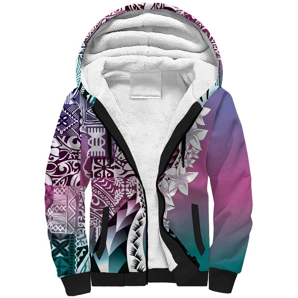 Aloha Vintage Plumeria Hawaiian Tapa Pattern Sherpa Hoodie Gradient Hawaiian Tapa Pattern LT9 Unisex Gradient - Polynesian Pride