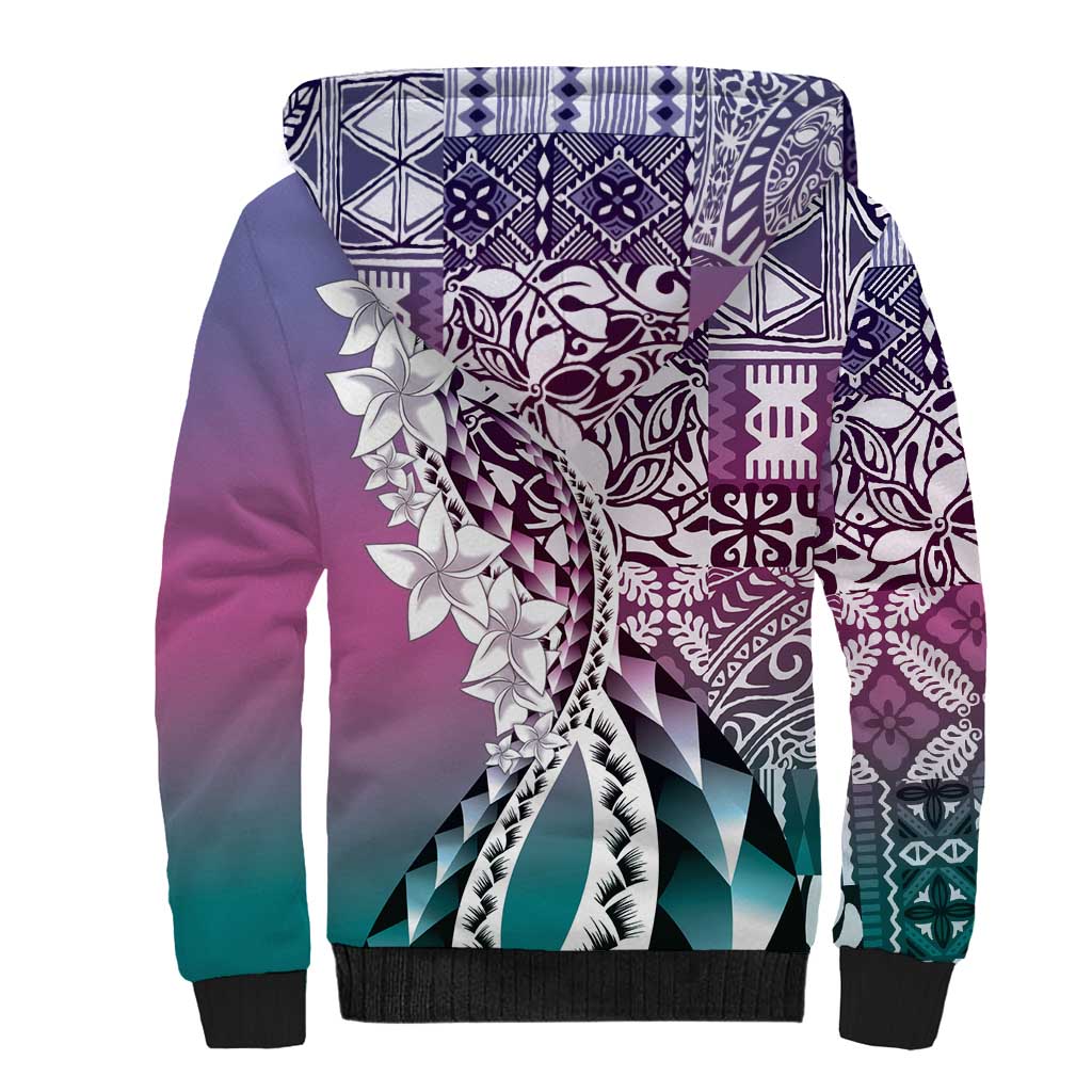 Aloha Vintage Plumeria Hawaiian Tapa Pattern Sherpa Hoodie Gradient Hawaiian Tapa Pattern LT9 - Polynesian Pride