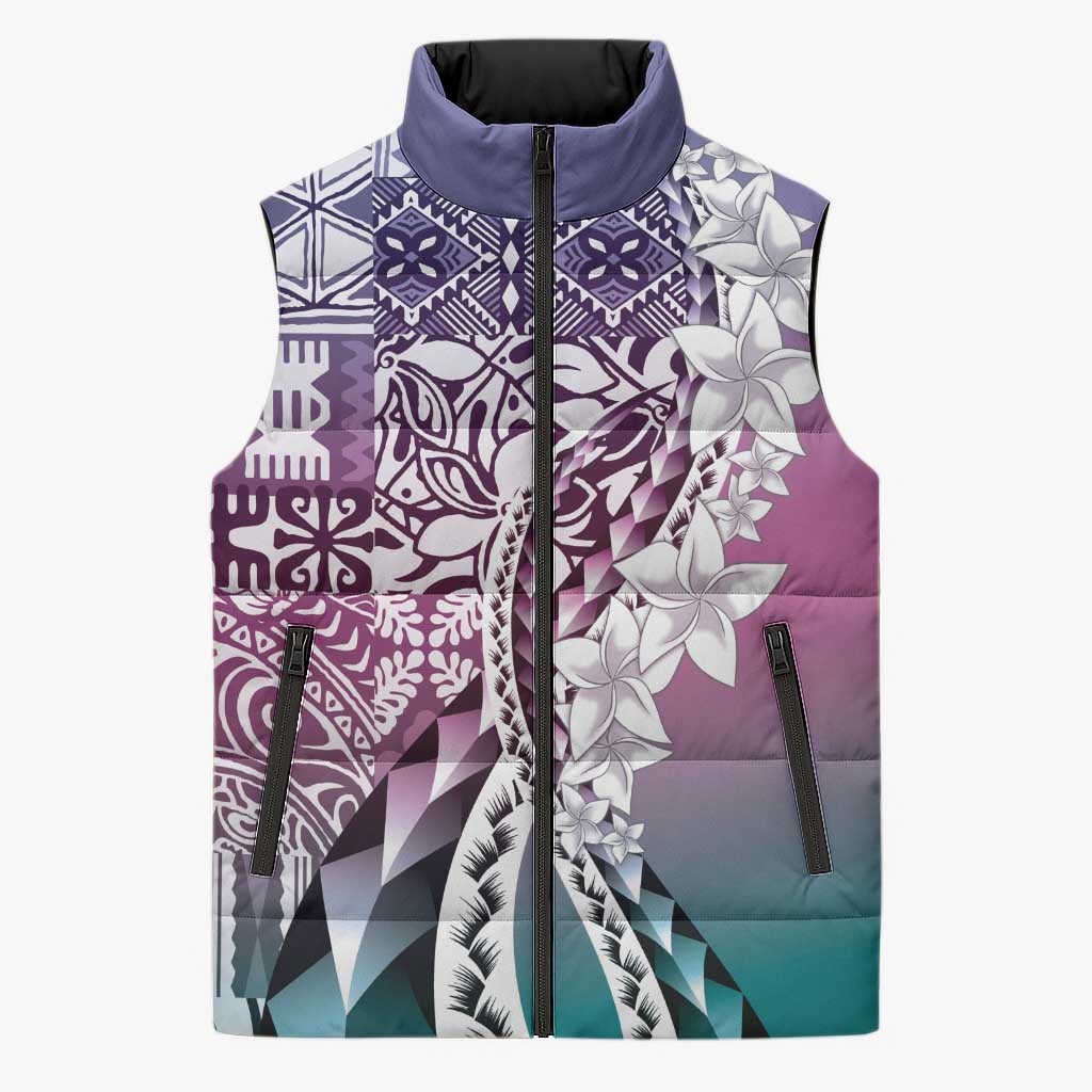 Aloha Vintage Plumeria Hawaiian Tapa Pattern Sleeveless Puffer Jacket Gradient Hawaiian Tapa Pattern LT9 Unisex Gradient - Polynesian Pride