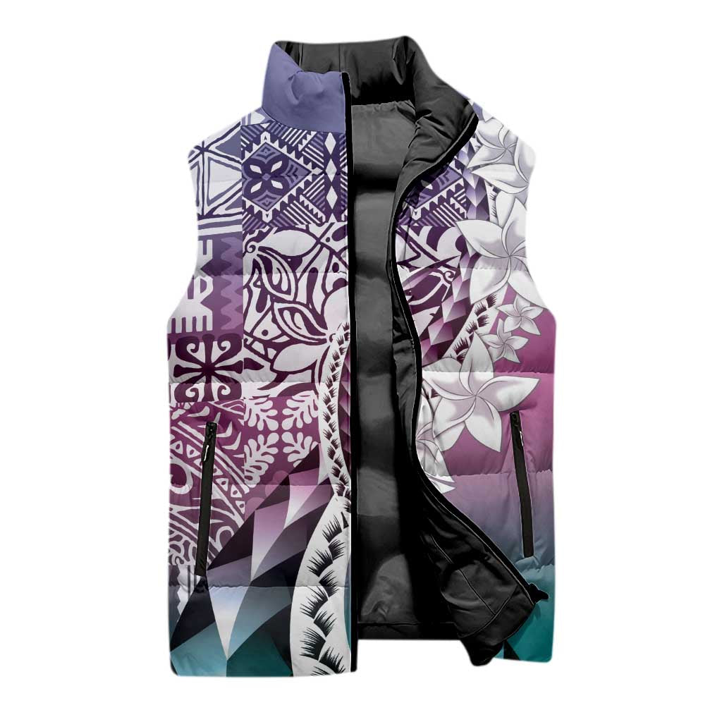 Aloha Vintage Plumeria Hawaiian Tapa Pattern Sleeveless Puffer Jacket Gradient Hawaiian Tapa Pattern LT9 - Polynesian Pride