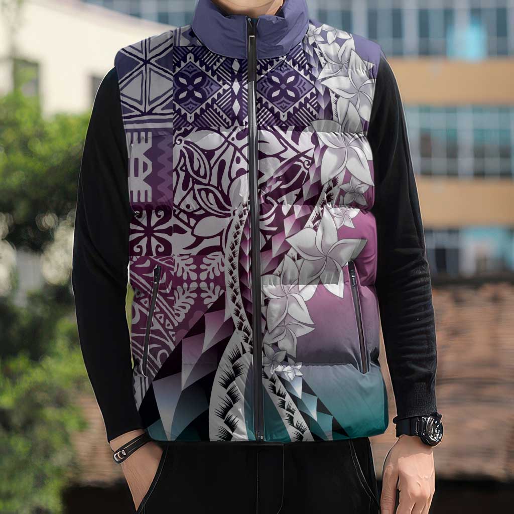 Aloha Vintage Plumeria Hawaiian Tapa Pattern Sleeveless Puffer Jacket Gradient Hawaiian Tapa Pattern LT9 - Polynesian Pride