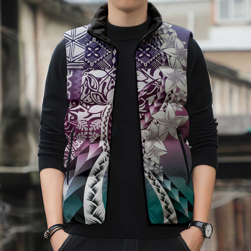 Aloha Vintage Plumeria Hawaiian Tapa Pattern Sleeveless Puffer Jacket Gradient Hawaiian Tapa Pattern LT9 - Polynesian Pride