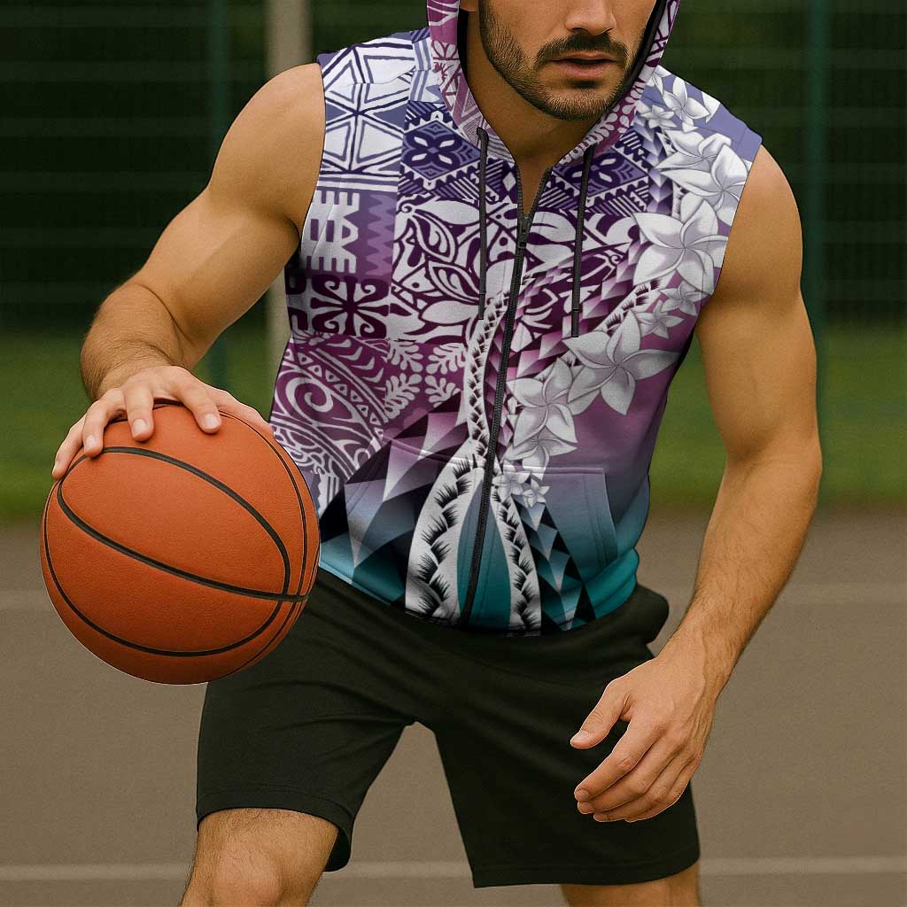 Aloha Vintage Plumeria Hawaiian Tapa Pattern Sleeveless Zip Hoodie Gradient Hawaiian Tapa Pattern LT9 - Polynesian Pride